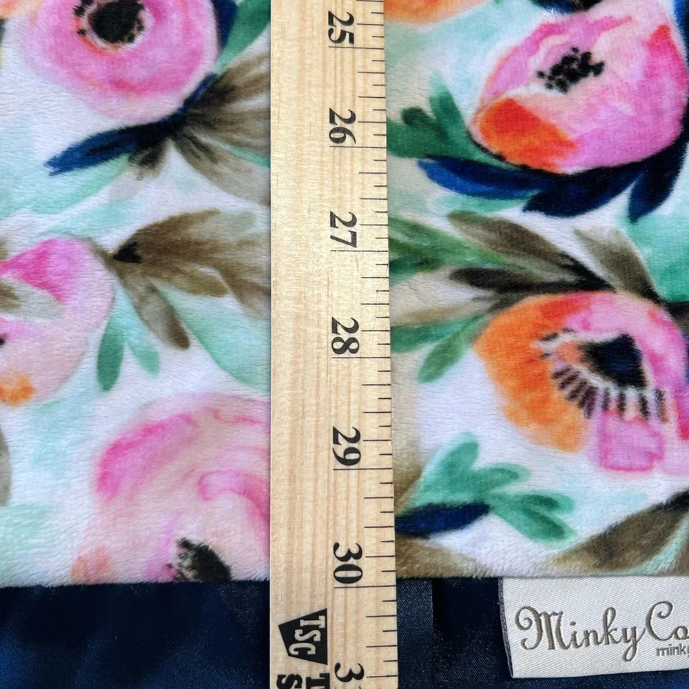 Minky Couture Infant Blanket Floral Girls Pink and Blue Flowers 36x 32